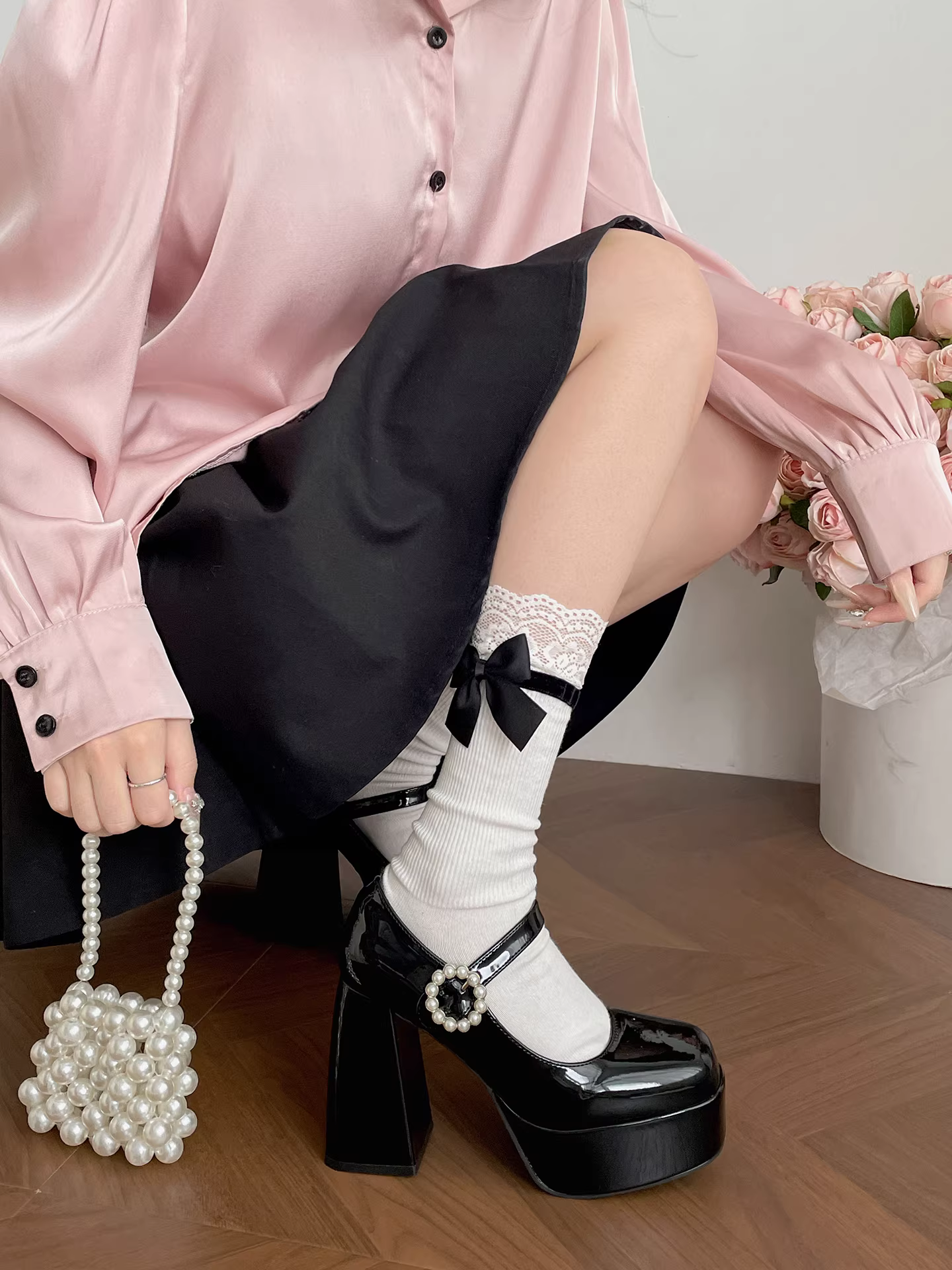 Giày cao gót da kiểu Anh cổ điển cao cấp dành cho nữ, kiểu thu mới 2025, phối chân váy và giày Mary Jane tăng chiều cao