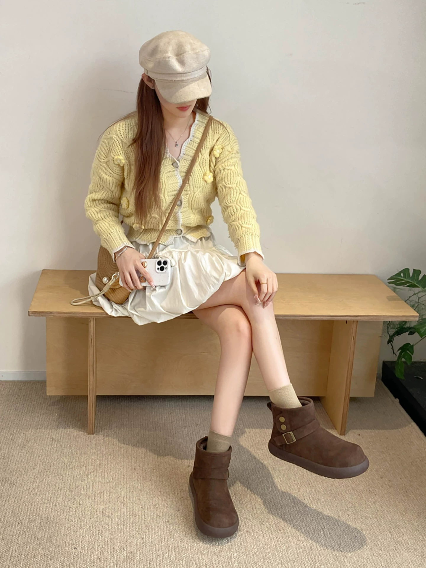 Giày bốt tuyết nữ đế dày lót lông cừu kiểu retro màu nâu, mùa đông 2025, giữ ấm, đi ngoài trời, chống trơn trượt, kiểu Birkenstock, chất liệu cotton