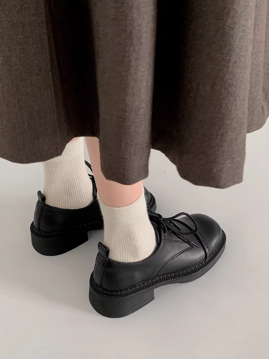 Giày da nữ kiểu Anh cổ điển, gót dày, cổ sâu, kiểu dáng mới mùa thu 2025, phối chân váy, siêu hot, kiểu Mary Jane