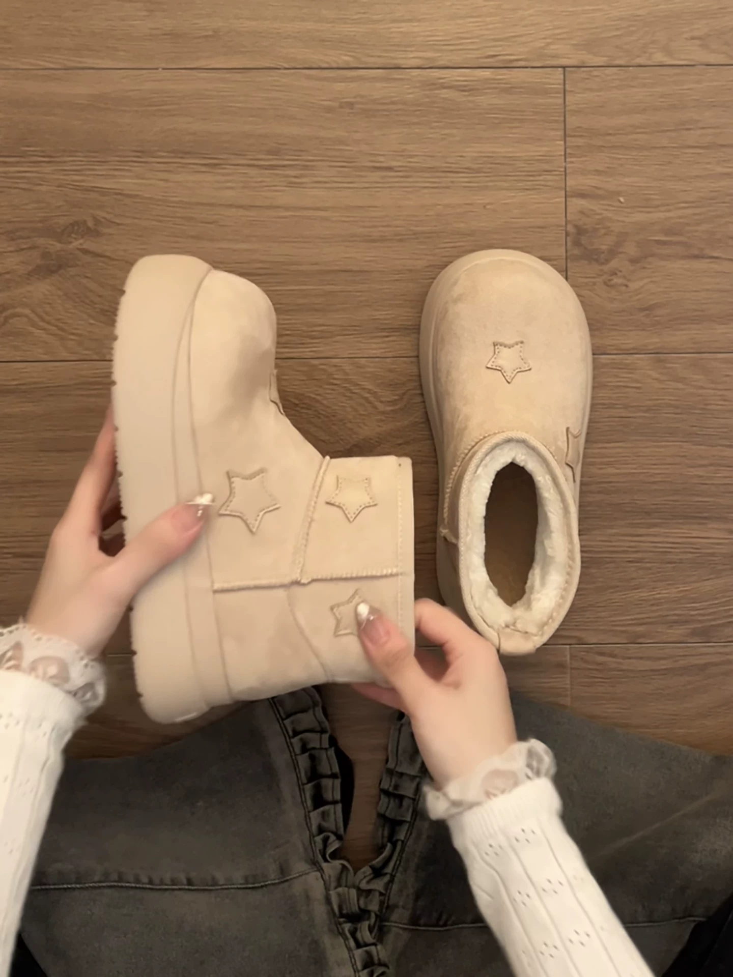 Giày bốt tuyết đế dày chống trơn kiểu cổ điển dành cho nữ 2025, mới, mùa đông, lót lông cừu, dày dặn, ấm áp, đế mềm bằng cotton