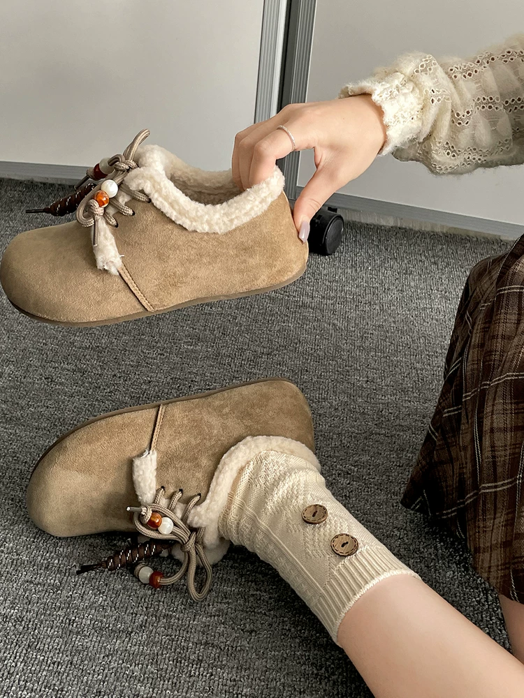 Giày Birkenstock đế bằng cổ điển, lót lông cừu dày dặn, đa năng dành cho nữ, mẫu mới mùa đông 2025, chống trơn trượt, giữ ấm, chất liệu cotton Đông Bắc.