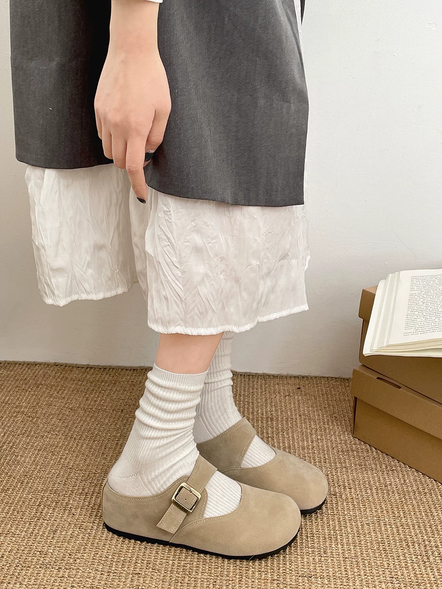 Dép nửa kín mũi đế dày kiểu retro dành cho nữ, đi ngoài trời mùa hè, kiểu mới 2025, dép Birkenstock tăng chiều cao.