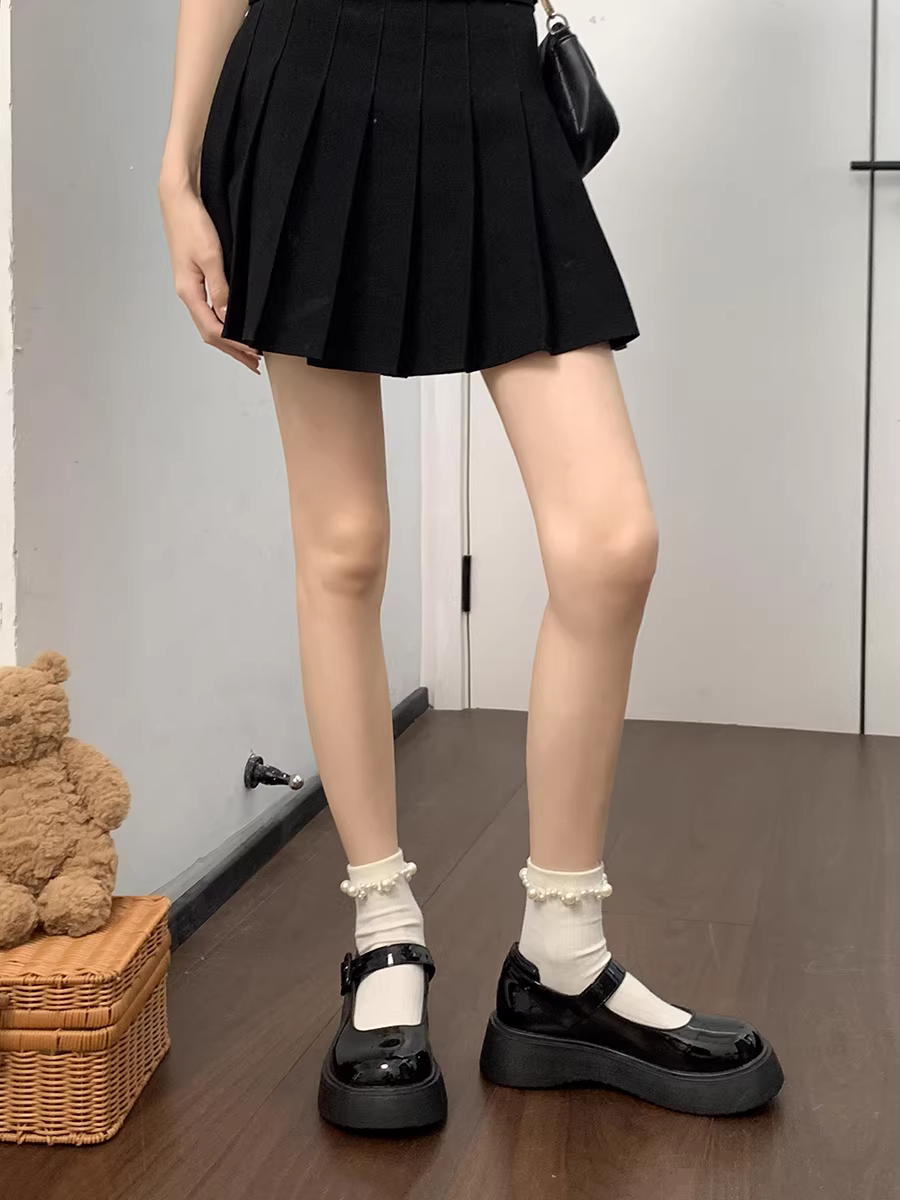 Giày da nữ đế dày kiểu Pháp màu đen, giày Mary Jane cổ điển đa năng mũi tròn mùa thu mới 2025.