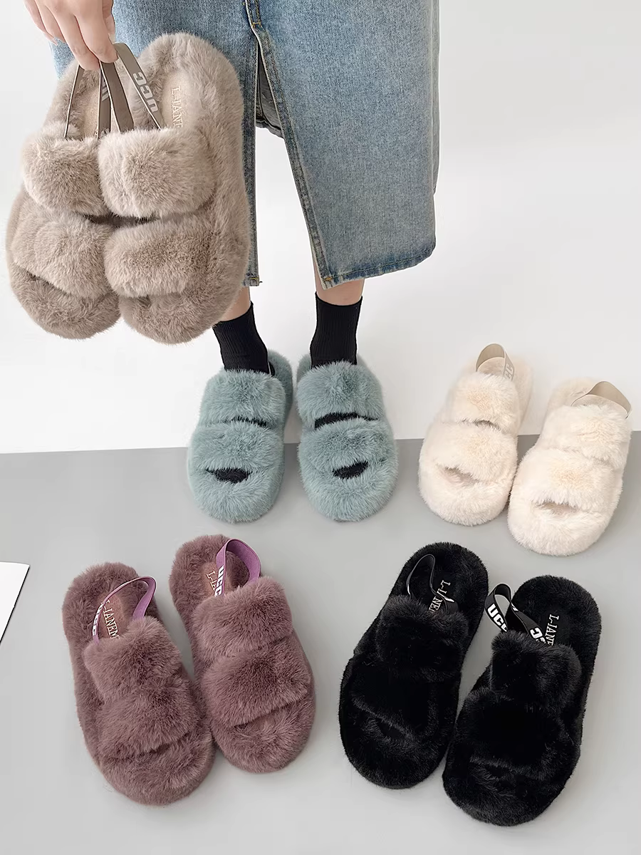 Giày sandal nữ thời thượng xuân thu 2025, kiểu tiên nữ cao cấp đế dày tăng chiều cao chống trơn lông mềm