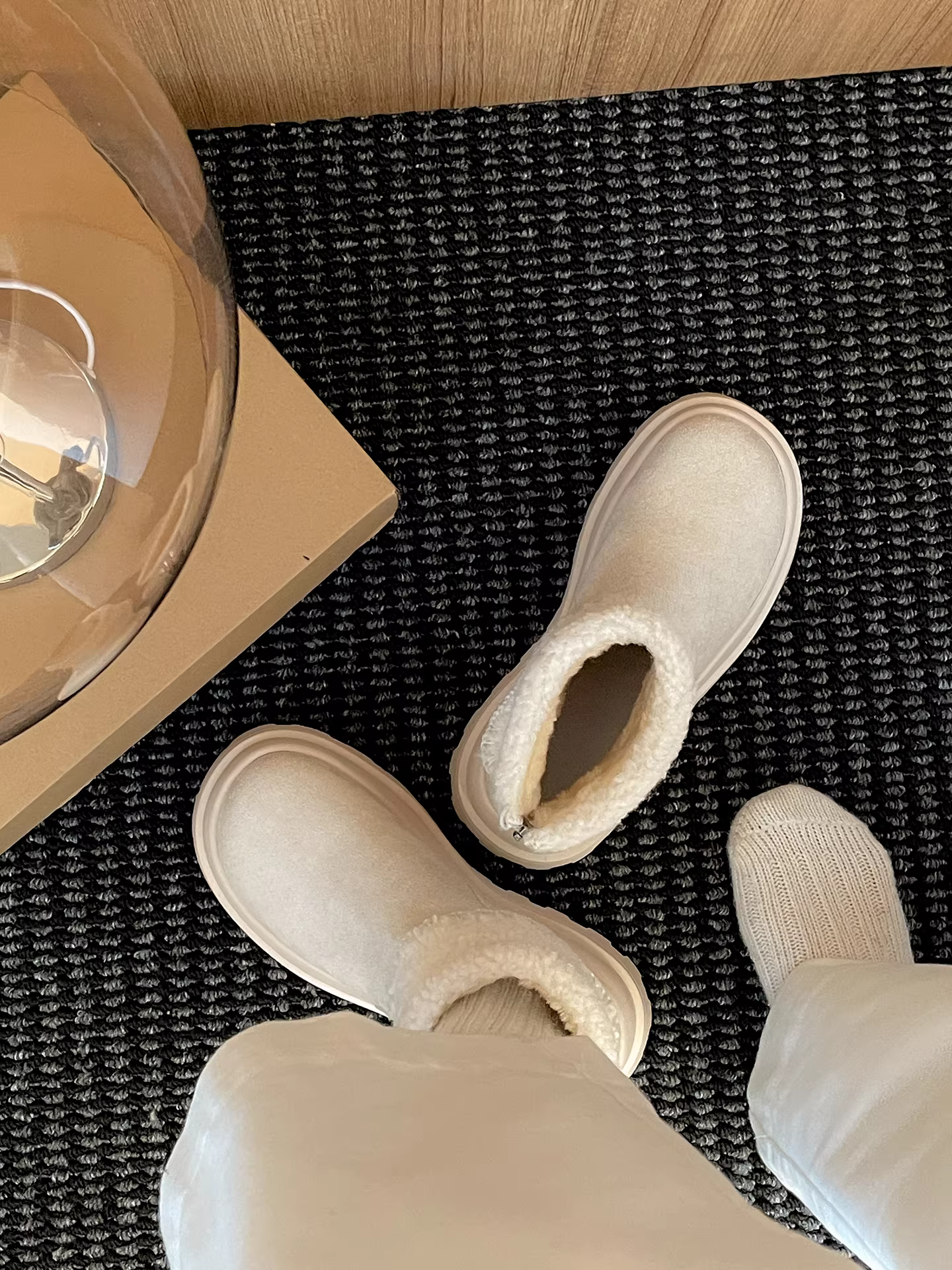 Giày bốt mùa đông ngoài trời nữ 2025 đế dày, lót lông mềm, chống trơn trượt, tăng chiều cao, giữ ấm, kiểu Birkenstock.