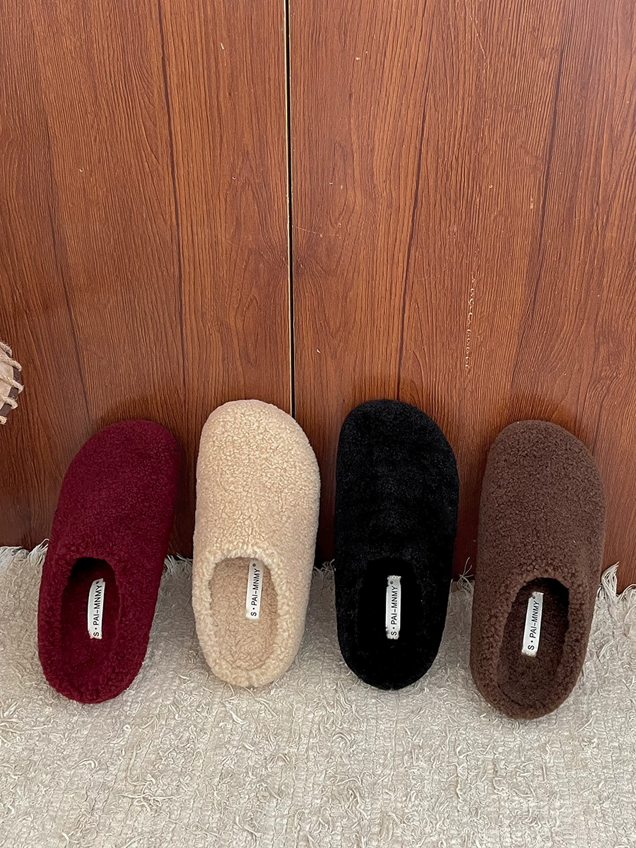 Nan Zai Nan Fang Dép lông dày đế dày cao cấp dành cho nữ, thích hợp để mang ngoài trời, dép bông kiểu Birkenstock mũi kín mùa thu đông 2025 mới.