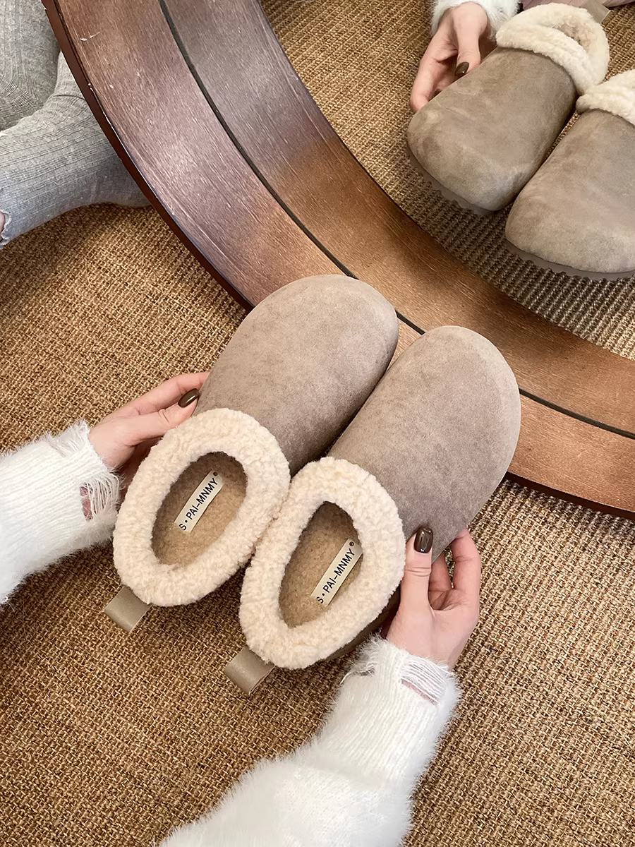 Giày cotton đế dày kiểu cổ điển Nanzai Nanshan dành cho nữ, giày Birkenstock lót lông ấm áp kiểu mới 2025.