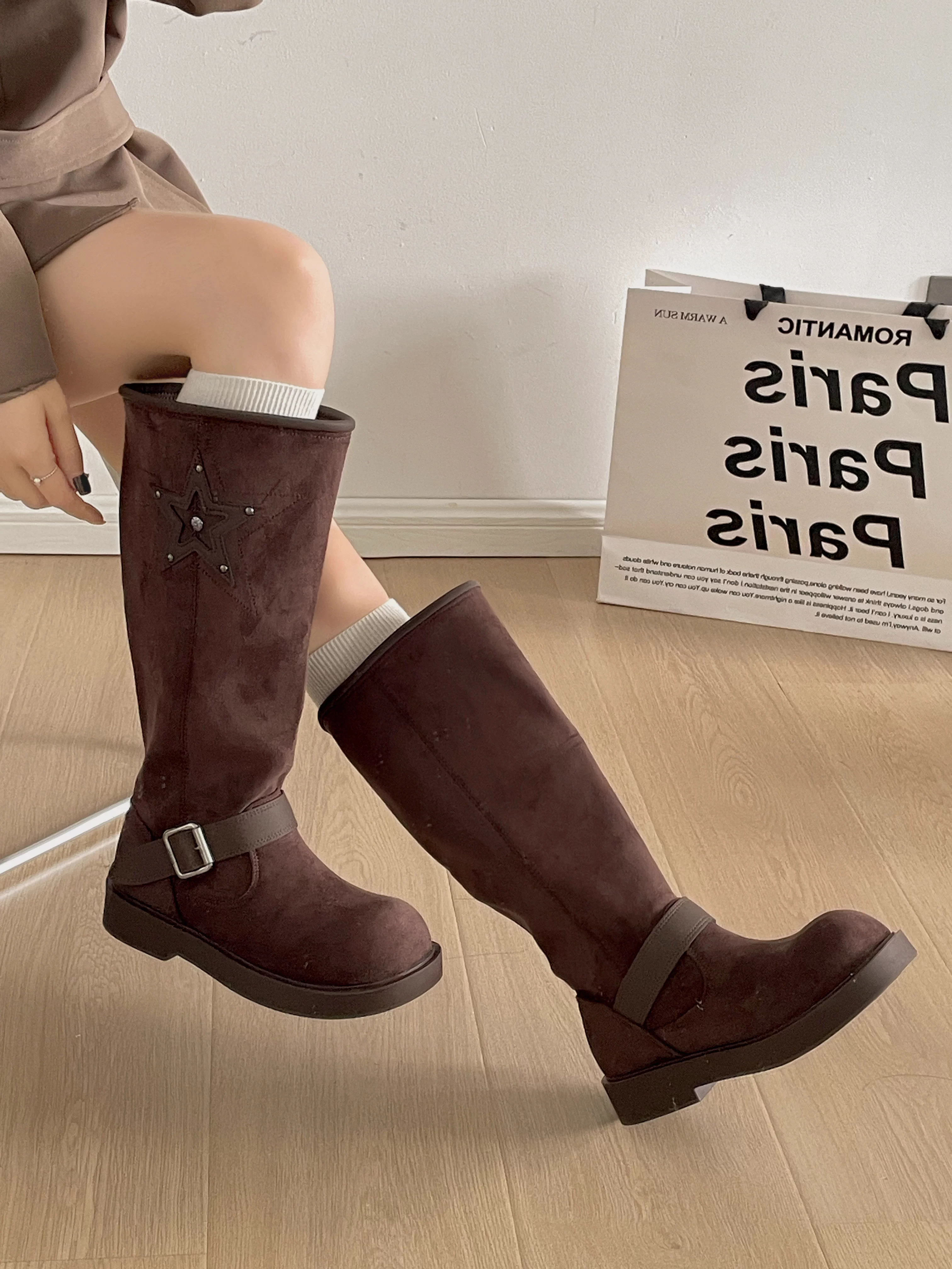 Giày bốt đế dày kiểu cổ điển Meilade dành cho nữ, bốt cao cổ mùa thu đông 2025, đa năng, tăng chiều cao, dành cho phụ nữ nhỏ nhắn