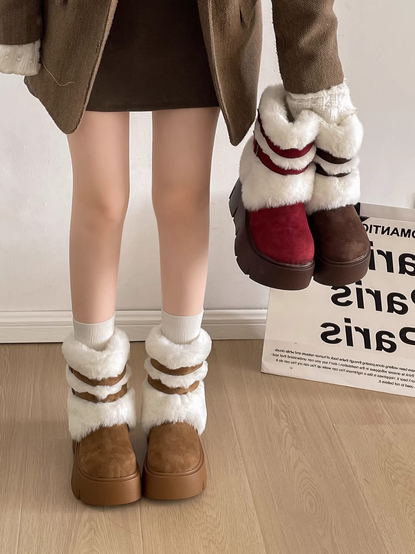 Giày bốt nữ đế dày lót lông giữ ấm mùa đông kiểu retro Nam Phi 2025 mới, giày bông lông mềm mại vùng Đông Bắc