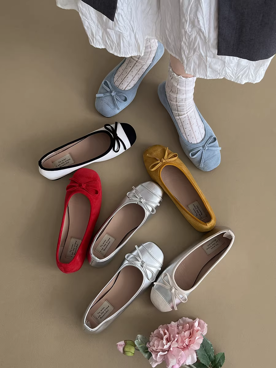 Giày bệt kiểu ballet cổ điển Pháp dành cho nữ, mẫu mới thu 2025, đa năng, màu xanh dương, mũi vuông, kiểu Mary Jane