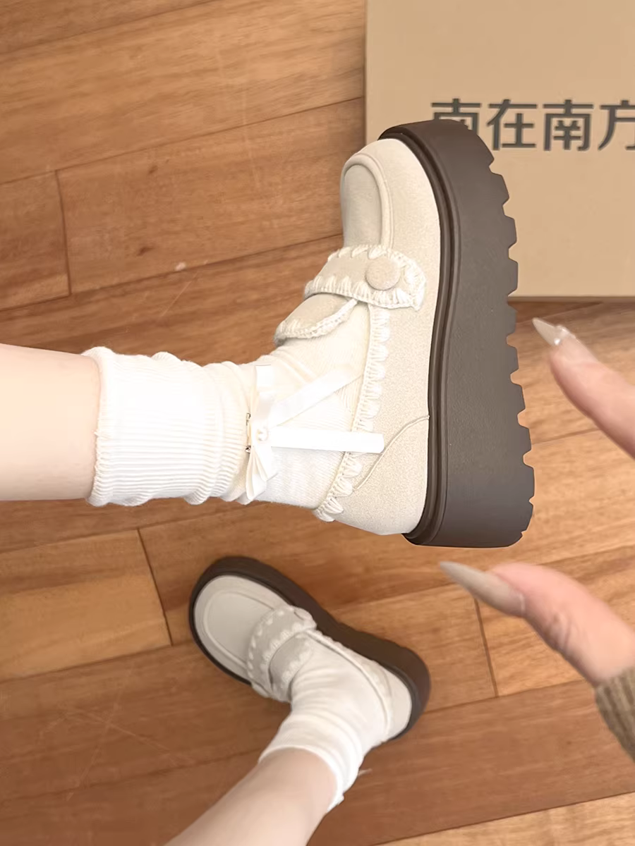 Giày da đế dày kiểu Anh cổ điển dành cho nữ, mẫu mới mùa thu 2025, kiểu lười đa năng.