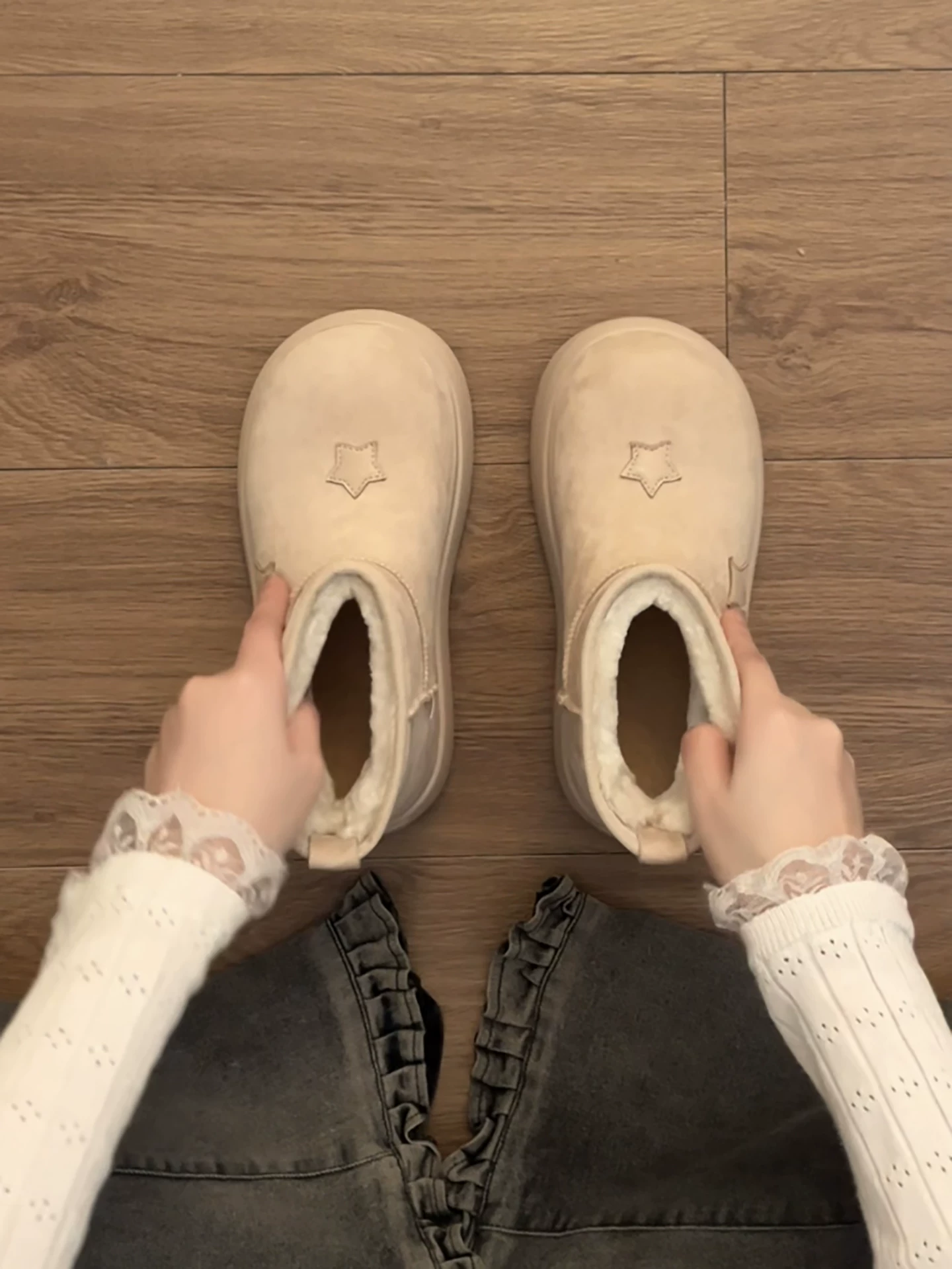 Giày bốt tuyết đế dày chống trơn kiểu cổ điển dành cho nữ 2025, mới, mùa đông, lót lông cừu, dày dặn, ấm áp, đế mềm bằng cotton