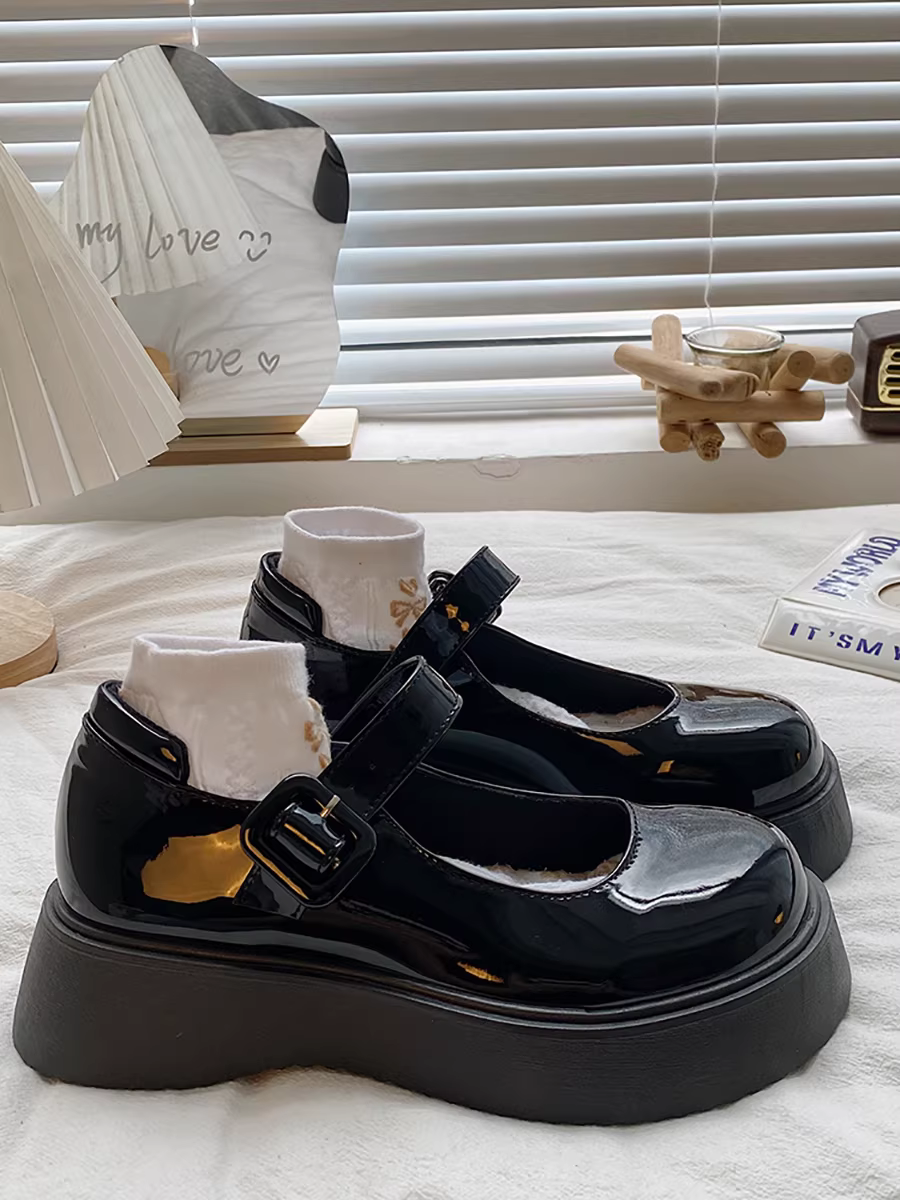 Giày Mary Jane da đế bánh mì kiểu Pháp dành cho nữ, mẫu mới thu đông 2025 phong cách vintage Anh, giày bệt kiểu học sinh JK
