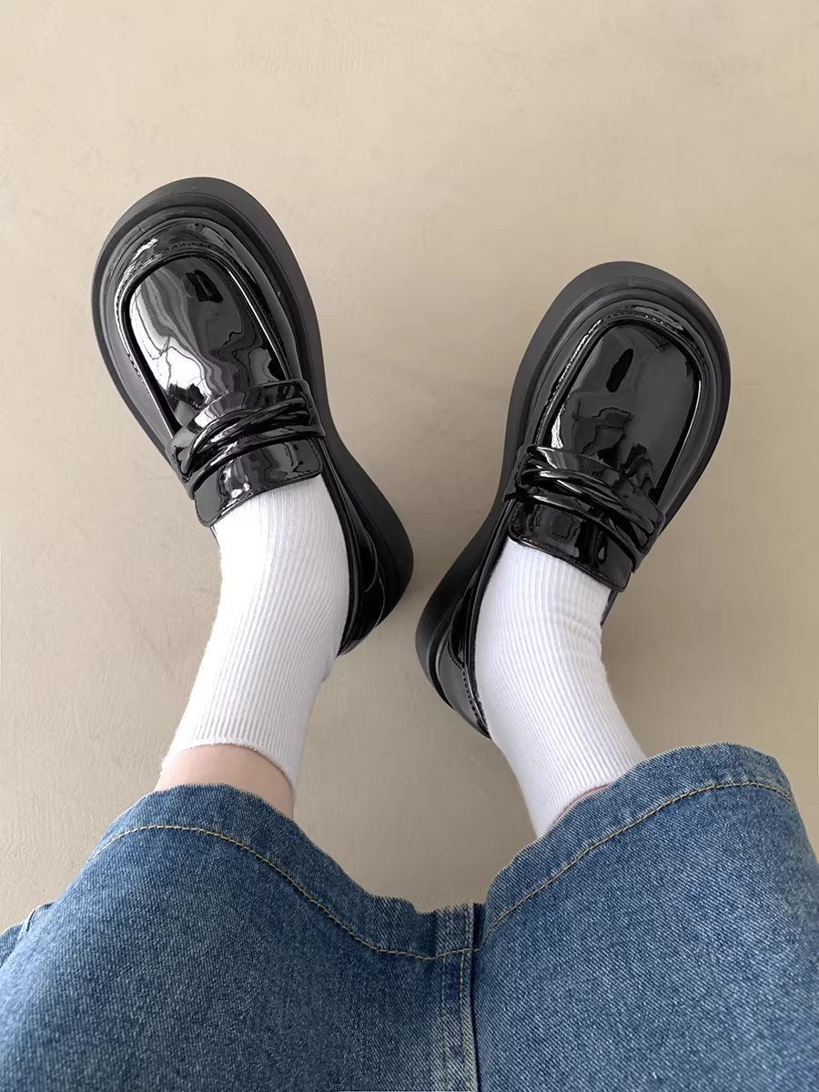 Giày lười da nữ đế dày kiểu Anh cổ điển, mẫu mới thu đông 2025, đa năng, tăng chiều cao