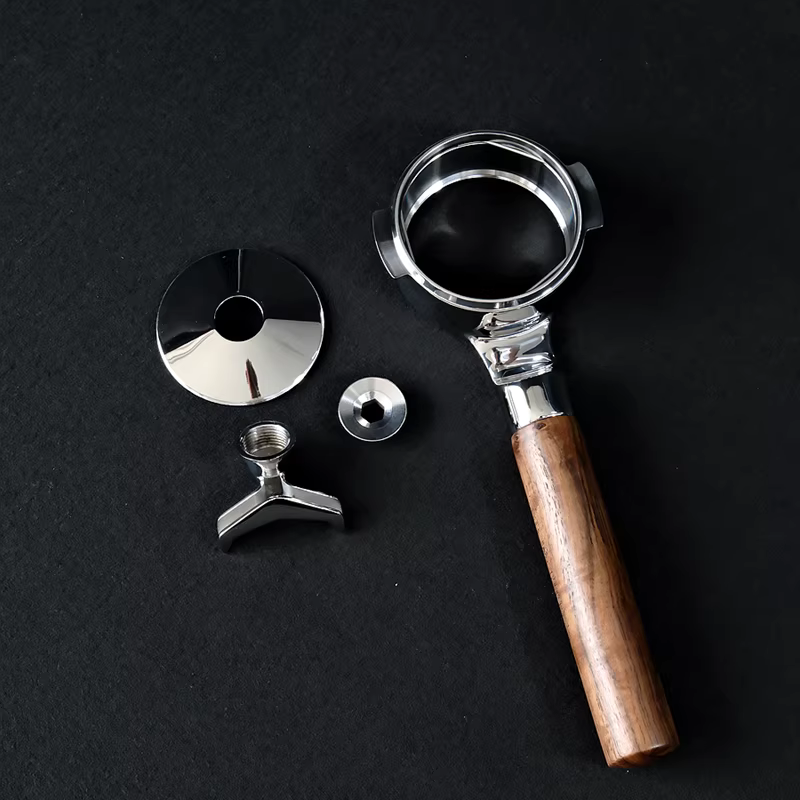 Tay cầm pha cà phê hai miệng kiểu khăm, chiết xuất không đáy, gắn phẳng, tháo rời được E61