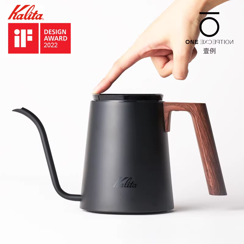 Ấm pha cà phê cổ ngỗng Kalita có nắp ép chống bỏng vân gỗ, ấm pha cà phê có vòi hẹp bằng Teflon, 800ml, Taimo.