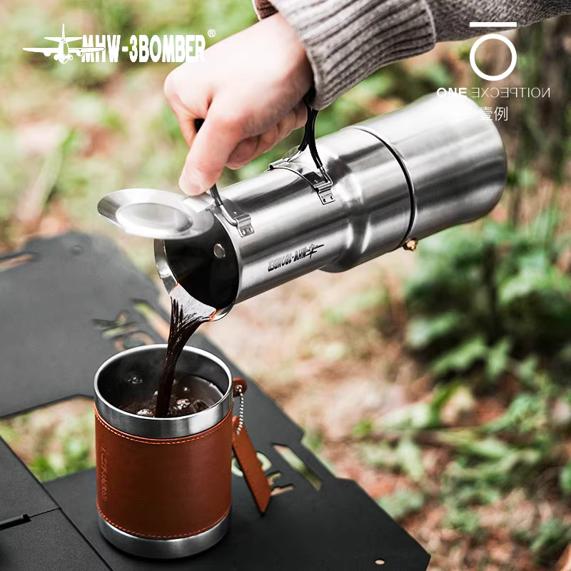 Máy pha cà phê Moka ngoài trời MHW Bomber bằng thép không gỉ, máy pha cà phê kiểu Mỹ, máy pha cà phê Espresso Bialetti