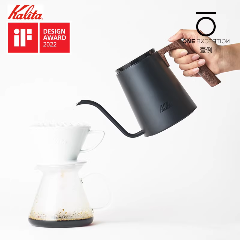 Ấm pha cà phê cổ ngỗng Kalita có nắp ép chống bỏng vân gỗ, ấm pha cà phê có vòi hẹp bằng Teflon, 800ml, Taimo.