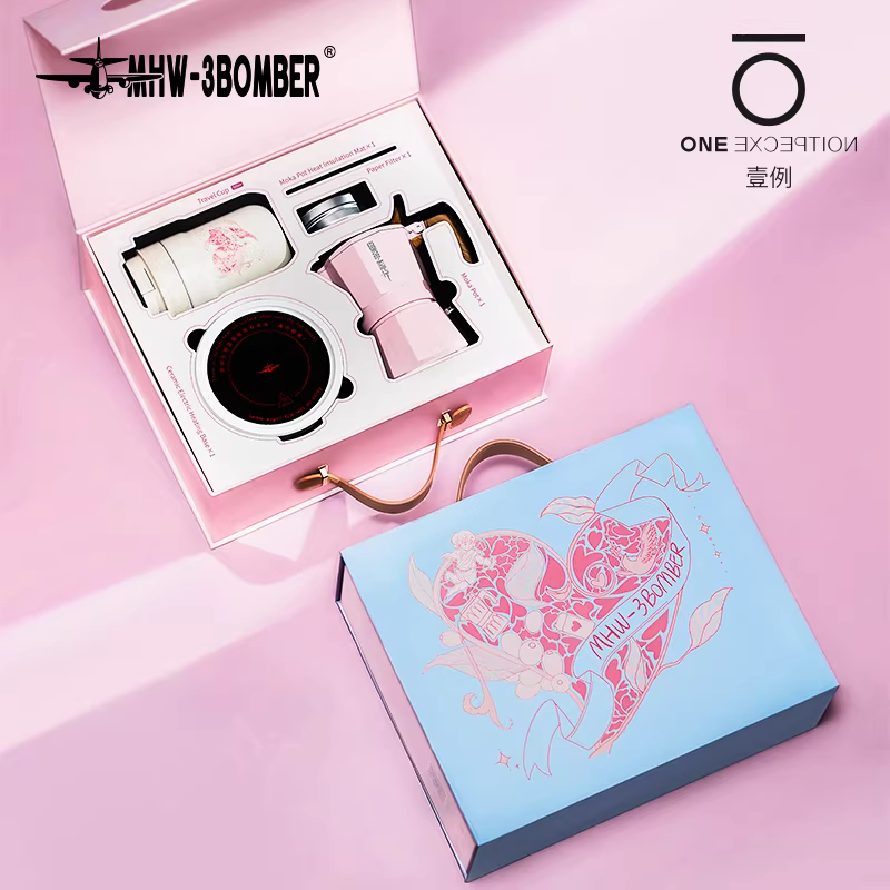 [Hộp quà tặng] Bộ ấm pha cà phê Moka MHW Heart-Pounding, bộ ấm pha cà phê Espresso Ý