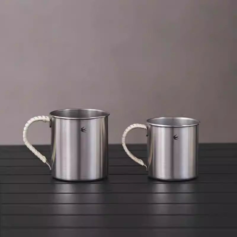 Ly nước bằng thép không gỉ kiểu Nhật Bản TSUBAME, chất liệu mây tre đan, dùng ngoài trời, cắm trại, kiểu dáng chim én, dùng uống cà phê