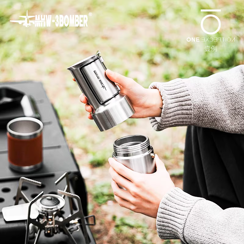 Máy pha cà phê Moka ngoài trời MHW Bomber bằng thép không gỉ, máy pha cà phê kiểu Mỹ, máy pha cà phê Espresso Bialetti