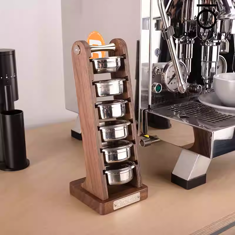 Giá để bát đựng bột cà phê Fuguang bằng gỗ óc chó đen, thiết kế ba chiều, chuyên dụng cho bát 58.5/54mm