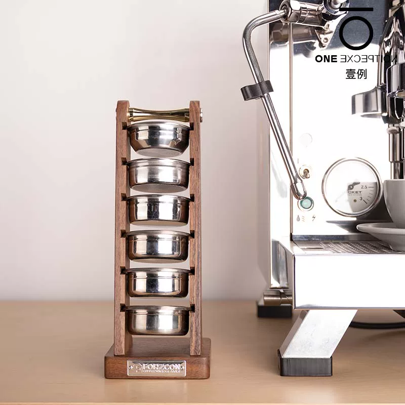 Giá để bát đựng bột cà phê Fuguang bằng gỗ óc chó đen, thiết kế ba chiều, chuyên dụng cho bát 58.5/54mm