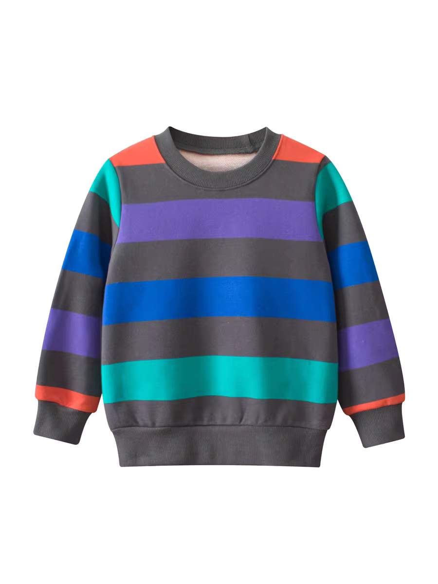 Áo thun trẻ em xuân đông 2025 kiểu mới cổ tròn sọc kẻ bé trai bé gái phong cách Hàn Quốc áo trơn thời trang