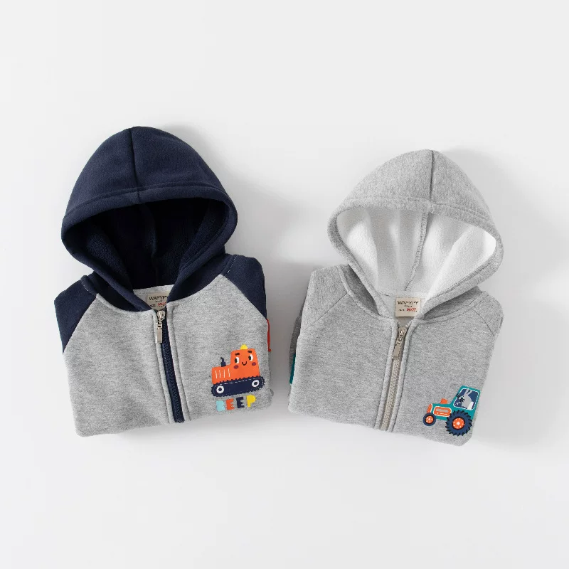 Áo nỉ trẻ em mùa xuân đông 2025, áo khoác có khóa kéo cho bé trai, áo hoodie thời trang trẻ em, áo hoạt hình hợp xu hướng