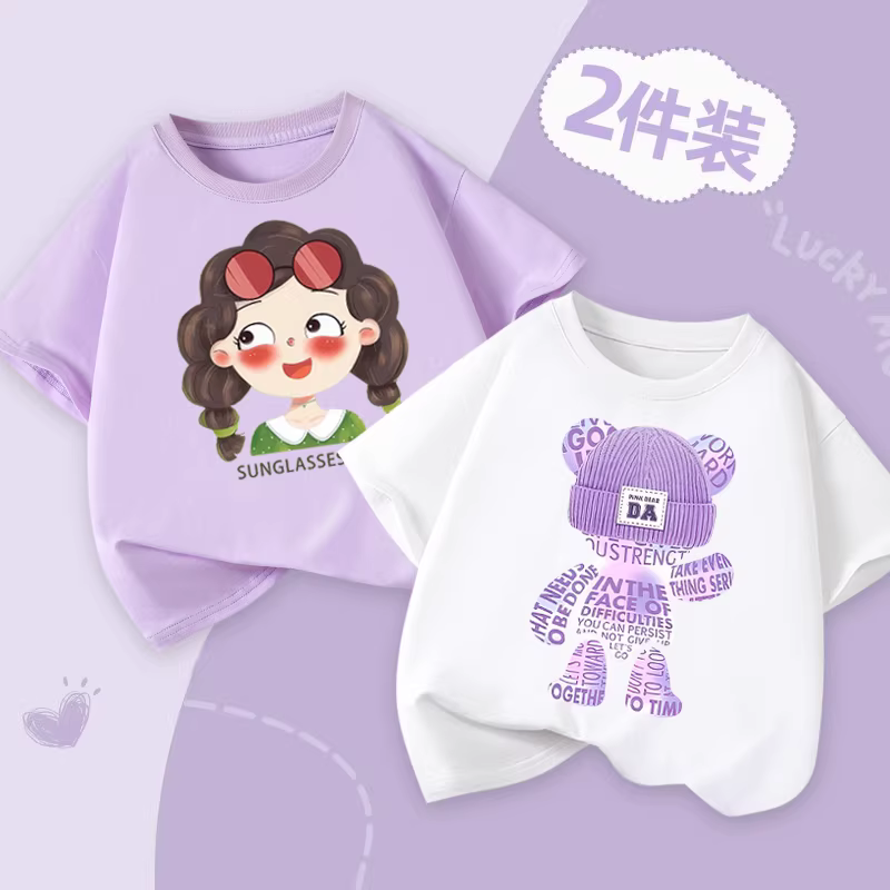 Áo thun ngắn tay bé gái kiểu hè 2025 chất liệu cotton nguyên chất, áo nửa tay cho trẻ lớn, mỏng nhẹ và rộng rãi