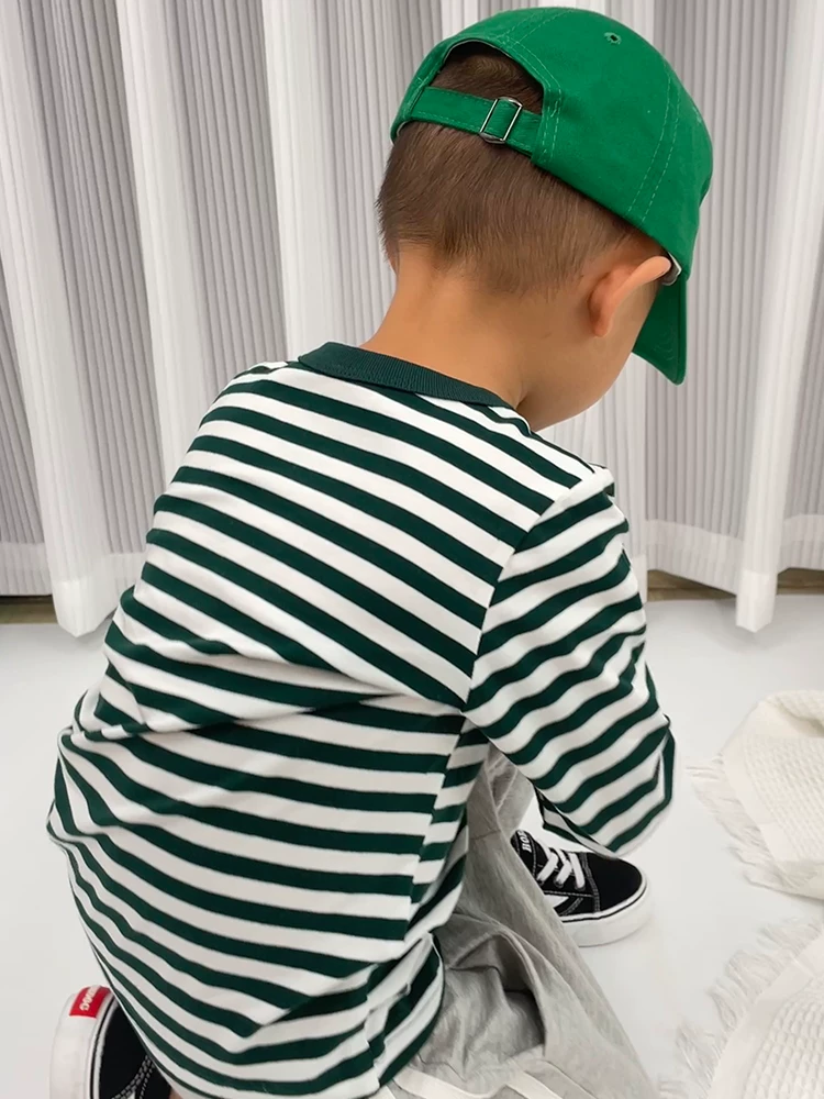 Áo thun cổ tròn bằng cotton nguyên chất dành cho trẻ em, áo sơ mi dài tay in họa tiết đa năng dành cho bé trai và bé gái mùa xuân mới 2