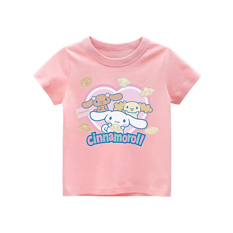 Áo thun cotton ngắn tay cho bé gái 2025 kiểu dáng mới hình trái tim chó quế mùa hè mỏng nhẹ thời trang quần áo trẻ em cho bé gái