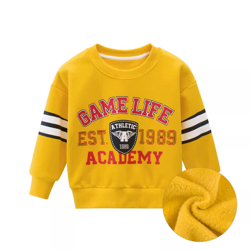 Áo nỉ bé trai mùa xuân 2025, quần áo trẻ em mới mùa xuân thu, kiểu dáng mới cho bé gái, áo lót lông cừu cho trẻ mới biết đi, áo dài tay thời trang