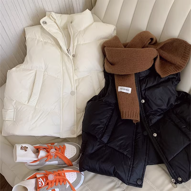 Áo gile trẻ em mùa xuân đông 2025 dày dặn ấm áp thời trang kiểu dáng hiện đại màu trơn cho bé trai và bé gái áo khoác ngoài nhẹ