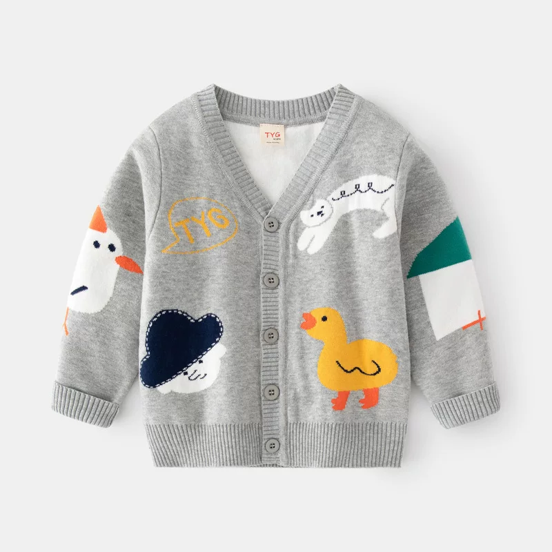 Áo len cardigan trẻ em dệt kim quần áo xuân thu phong cách Hàn Quốc hình động vật hoạt hình bé trai thời trang áo khoác dài tay cổ chữ V cho bé