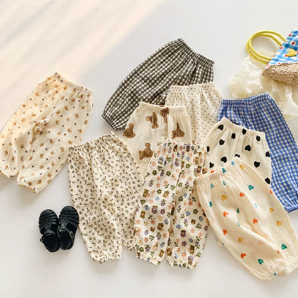 Quần chống muỗi bằng vải cotton dành cho trẻ em 2025 mùa hè và mùa thu kiểu dáng mỏng bé trai và bé gái quần đèn lồng thoải mái quần rộng kiểu harem quần dài đa năng
