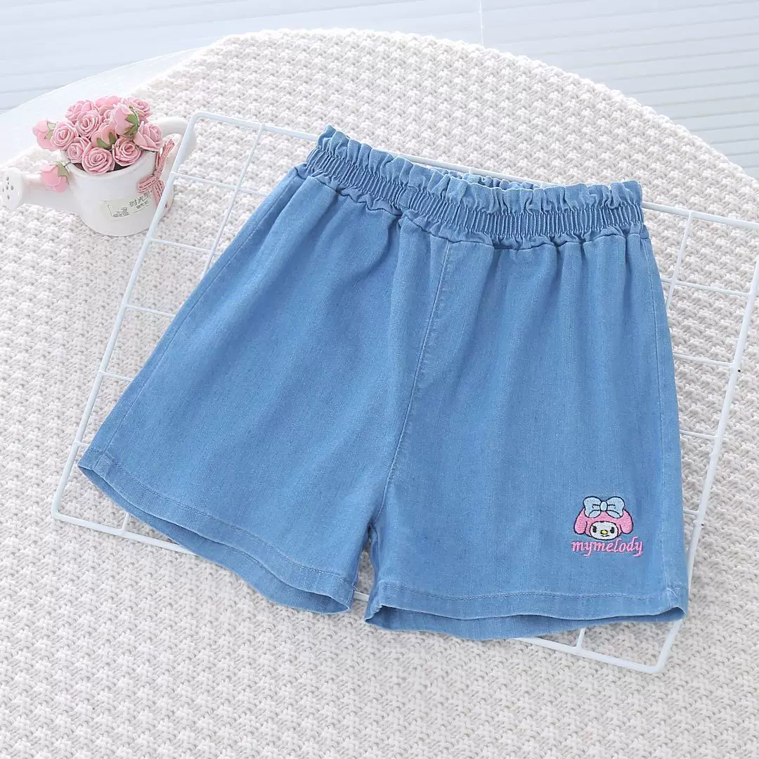 Quần short mềm mại Tencel cho trẻ em mặc mùa hè quần short denim mỏng cho bé gái quần short dài đến đầu gối hợp thời trang