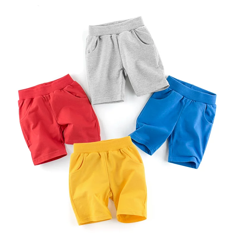 Quần short cotton nguyên chất cho bé trai, màu trơn, không họa tiết, mặc hè 2025, quần short dài đến đầu gối cho bé gái, áo khoác thể thao, mỏng và hợp thời trang.
