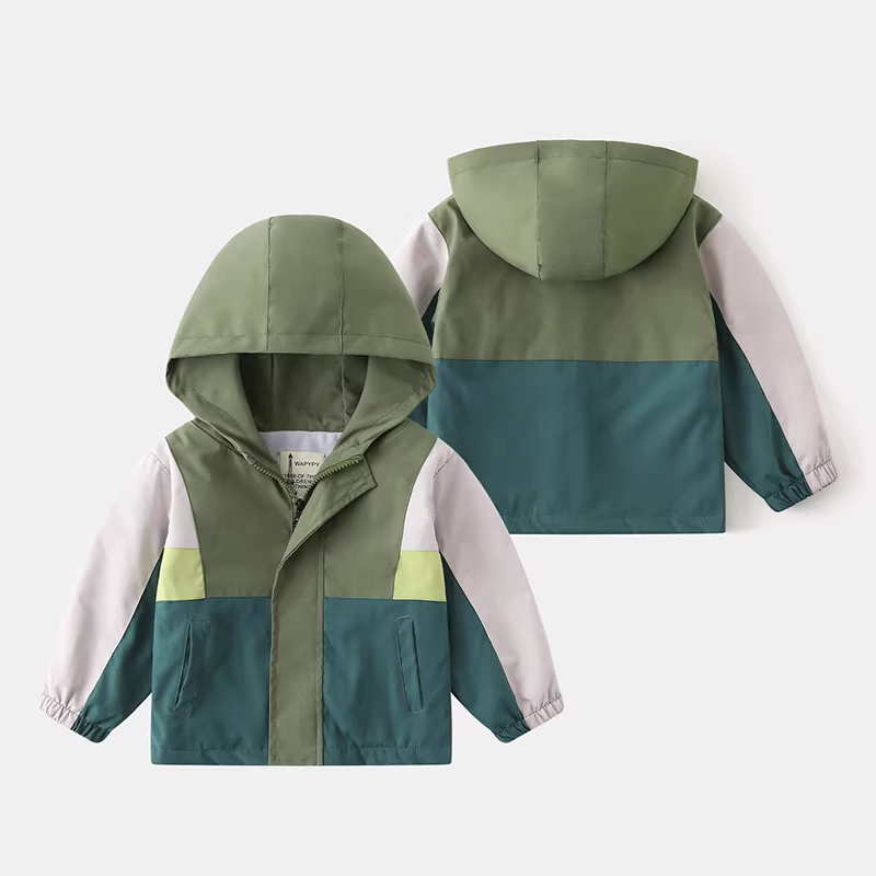 Áo khoác có mũ dày cho trẻ em mùa thu đông, áo gió phối màu thời trang cho bé trai, áo có khóa kéo ấm áp lót lông cừu cho bé