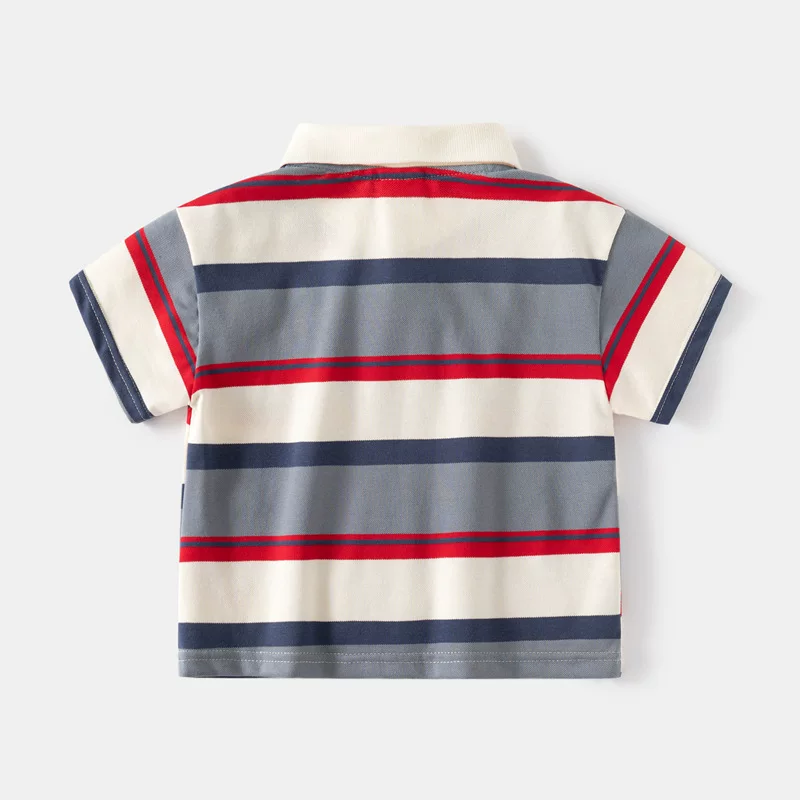 Áo sơ mi POLO sọc cho bé trai phong cách mùa hè mới Áo thun trẻ em cổ rộng có cổ trễ vai tay ngắn Áo thun trẻ em thông thường thoáng khí hợp thời trang