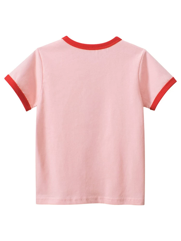 Áo thun ngắn tay cho bé gái, áo sơ mi mỏng mùa xuân hè, cổ tròn, áo nửa tay cotton nguyên chất dành cho bé gái hoạt hình dành cho trẻ em