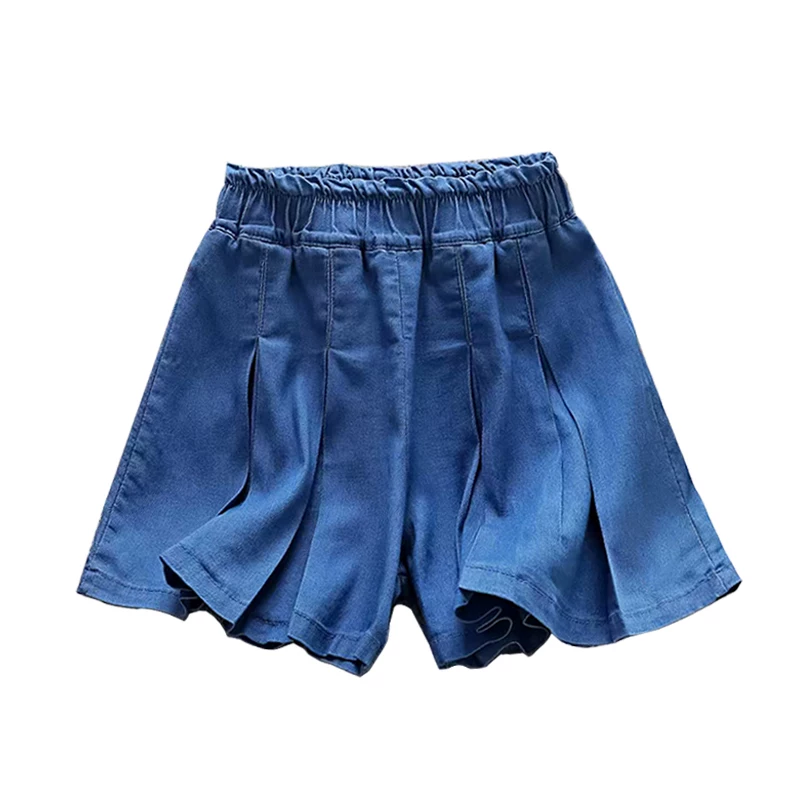 Váy quần short denim Tencel trẻ em, quần váy xếp ly mỏng mùa hè cho bé gái, phong cách Hàn Quốc, quần váy thời trang và đa năng cho bé gái