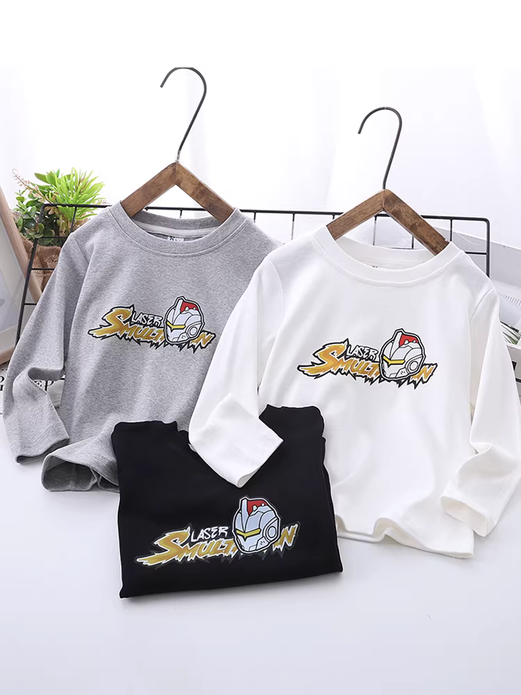 Áo thun dài tay trẻ em, quần áo trẻ em thời trang xuân thu 2025, áo len mỏng cho bé gái, áo thun cổ tròn in hình hoạt hình cho bé trai