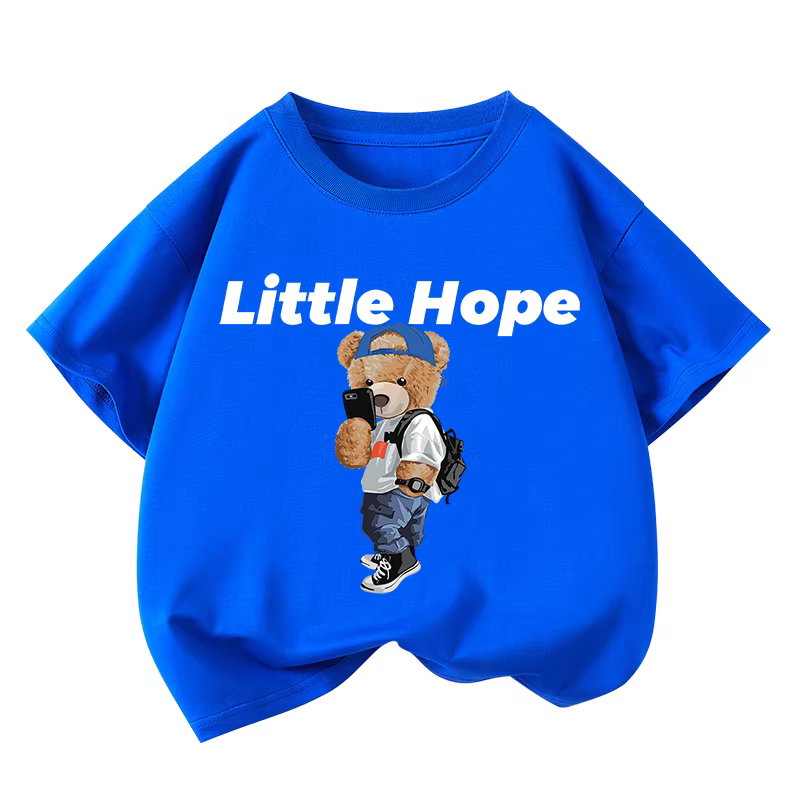 Áo thun ngắn tay bé trai Little Hope mùa hè 2025 kiểu mới chất liệu cotton nửa tay cổ tròn size 9