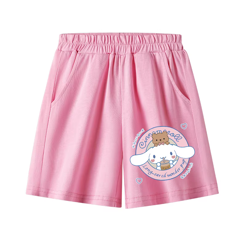 Quần short cotton nguyên chất cho bé gái, kiểu dáng mỏng mùa hè, dành cho trẻ lớn, quần short năm điểm hoạt hình dễ thương Cinnamoroll, trang phục mùa hè, hợp thời trang khi mặc ngoài trời.