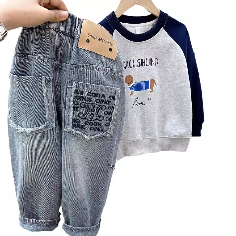 Quần jeans bé trai xuân thu 2025 kiểu mới, quần casual rộng rãi, chất liệu washed, thời trang trẻ em, đa năng, quần dài hợp xu hướng