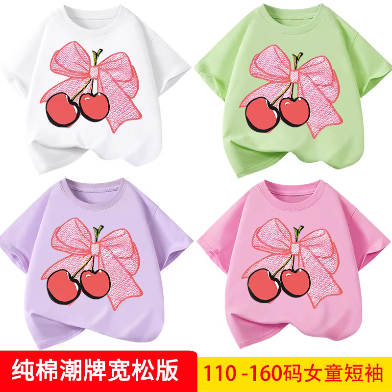 Áo thun cotton ngắn tay thời trang cho bé gái, mùa hè 2025, kiểu dáng rộng rãi, đa năng, dành cho trẻ lớn hơn