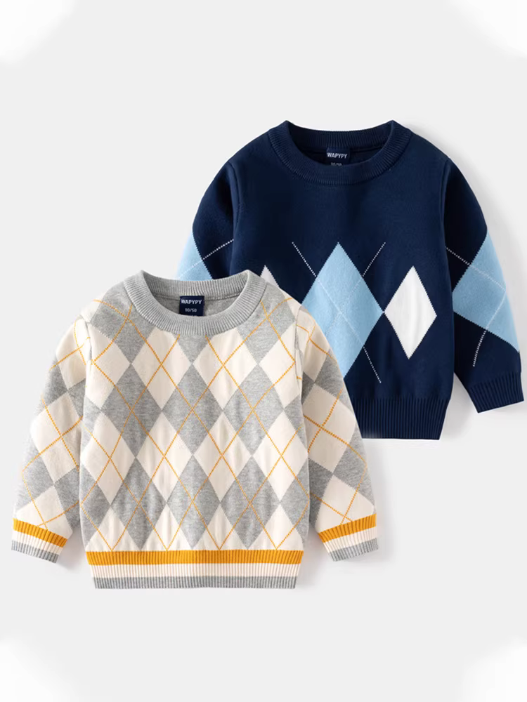 Áo len bé trai mùa xuân đông 2025 kiểu mới, áo lót bé sơ sinh may chần bông, áo len bé mặc hai lớp mùa thu