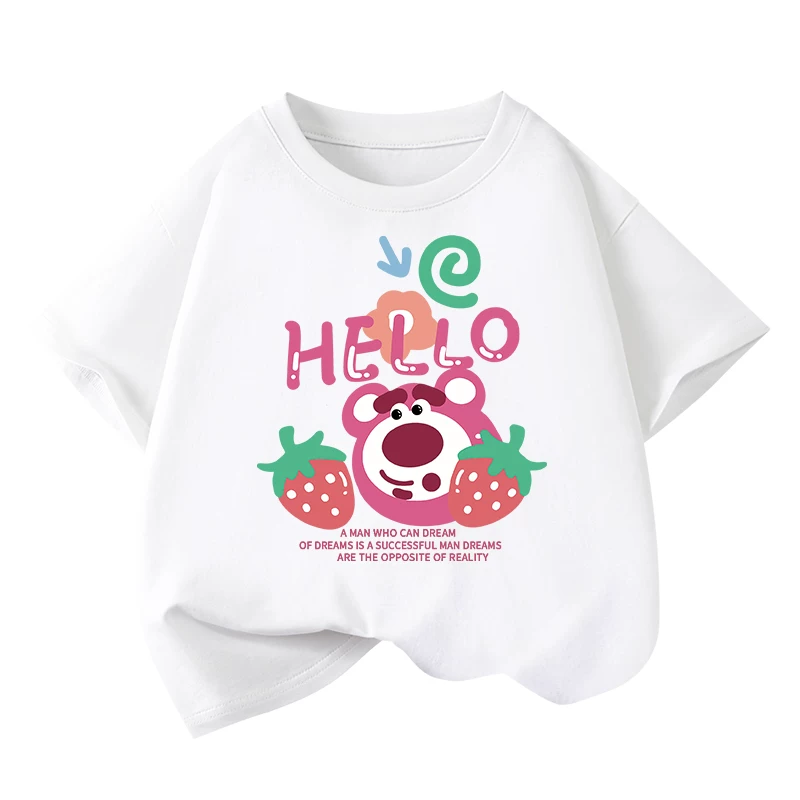 Little Hope Quần áo trẻ em Áo thun cotton nguyên chất ngắn tay mùa hè dành cho bé gái Áo thun dáng rộng họa tiết hoạt hình dành cho bé gái lớn hơn Áo thun thời trang hợp thời trang