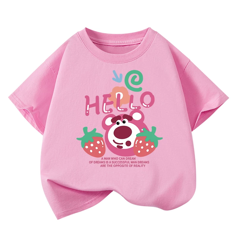 Little Hope Quần áo trẻ em Áo thun cotton nguyên chất ngắn tay mùa hè dành cho bé gái Áo thun dáng rộng họa tiết hoạt hình dành cho bé gái lớn hơn Áo thun thời trang hợp thời trang